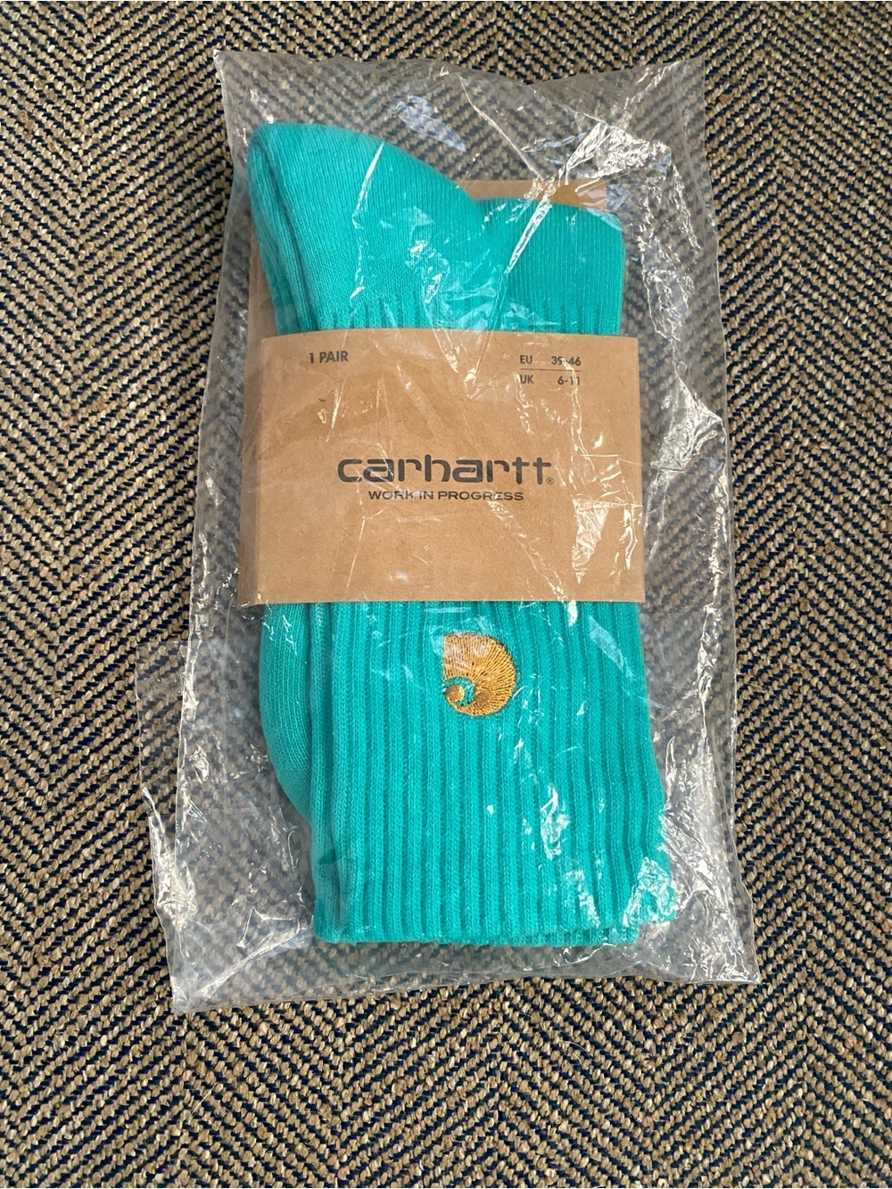 Carhartt Turquoise Crew Socks with Gold Logo